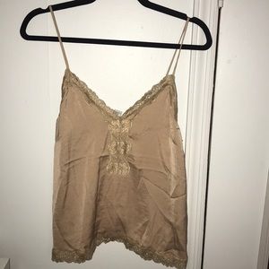 Tan Tank Top with Lace Detailing